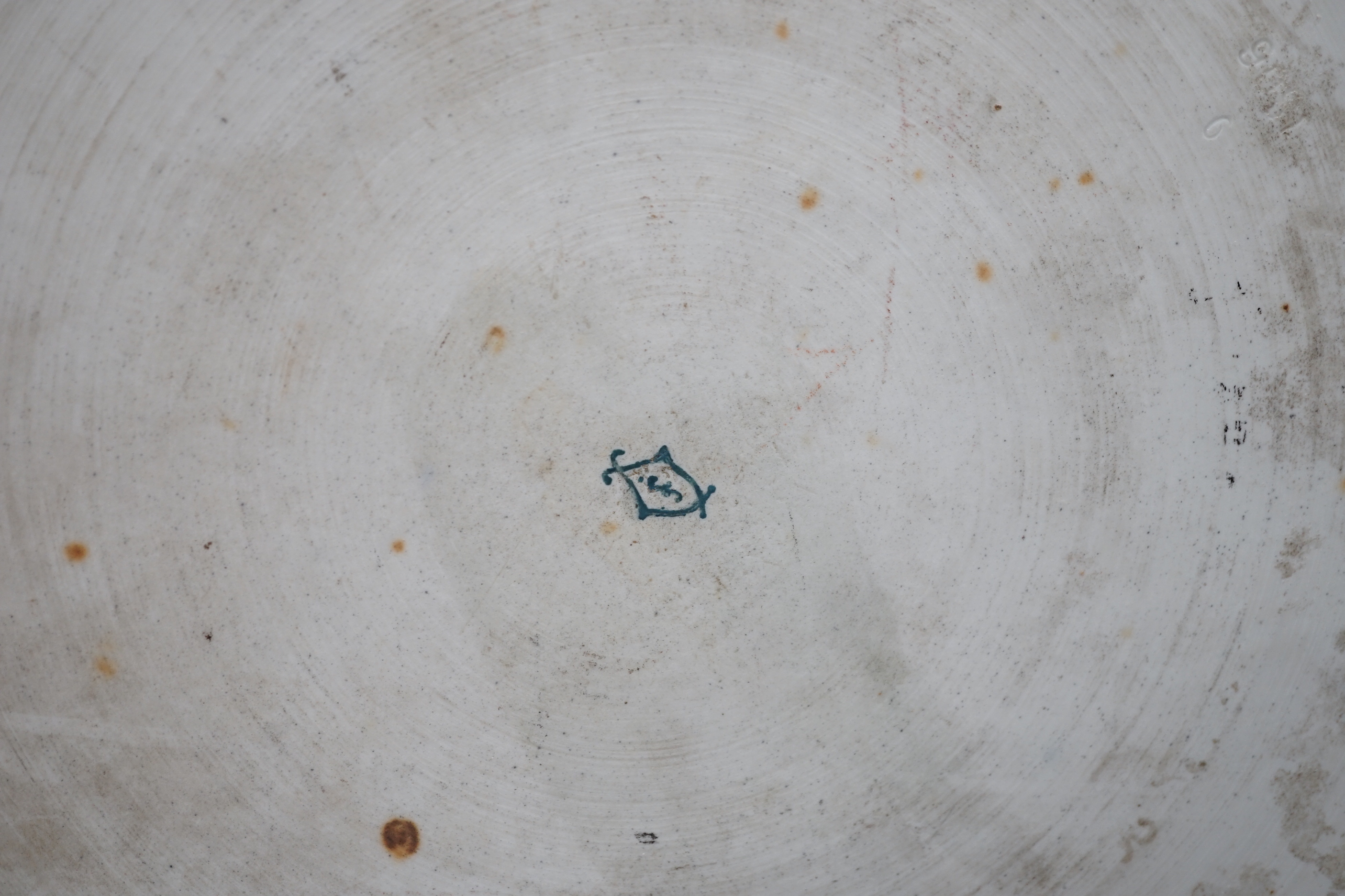 A Vienna style blue porcelain plate hand painted with a young child in a landscape, 36cm diameter